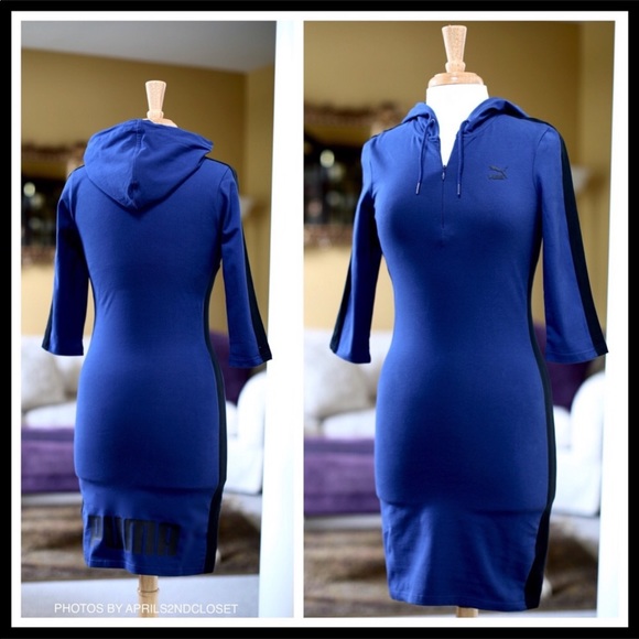 PUMA BLUE BLACK HOODIE HOODED TUNIC MINI DRESS A2C - Picture 4 of 8